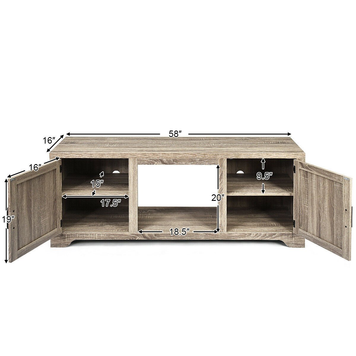 65 Inch Media Component TV Stand with Adjustable Shelves, Natural Entertainment Centers & TV Stands   at Gallery Canada