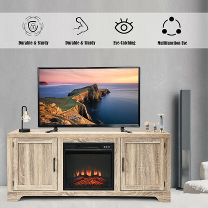 65 Inch Media Component TV Stand with Adjustable Shelves, Natural Entertainment Centers & TV Stands   at Gallery Canada