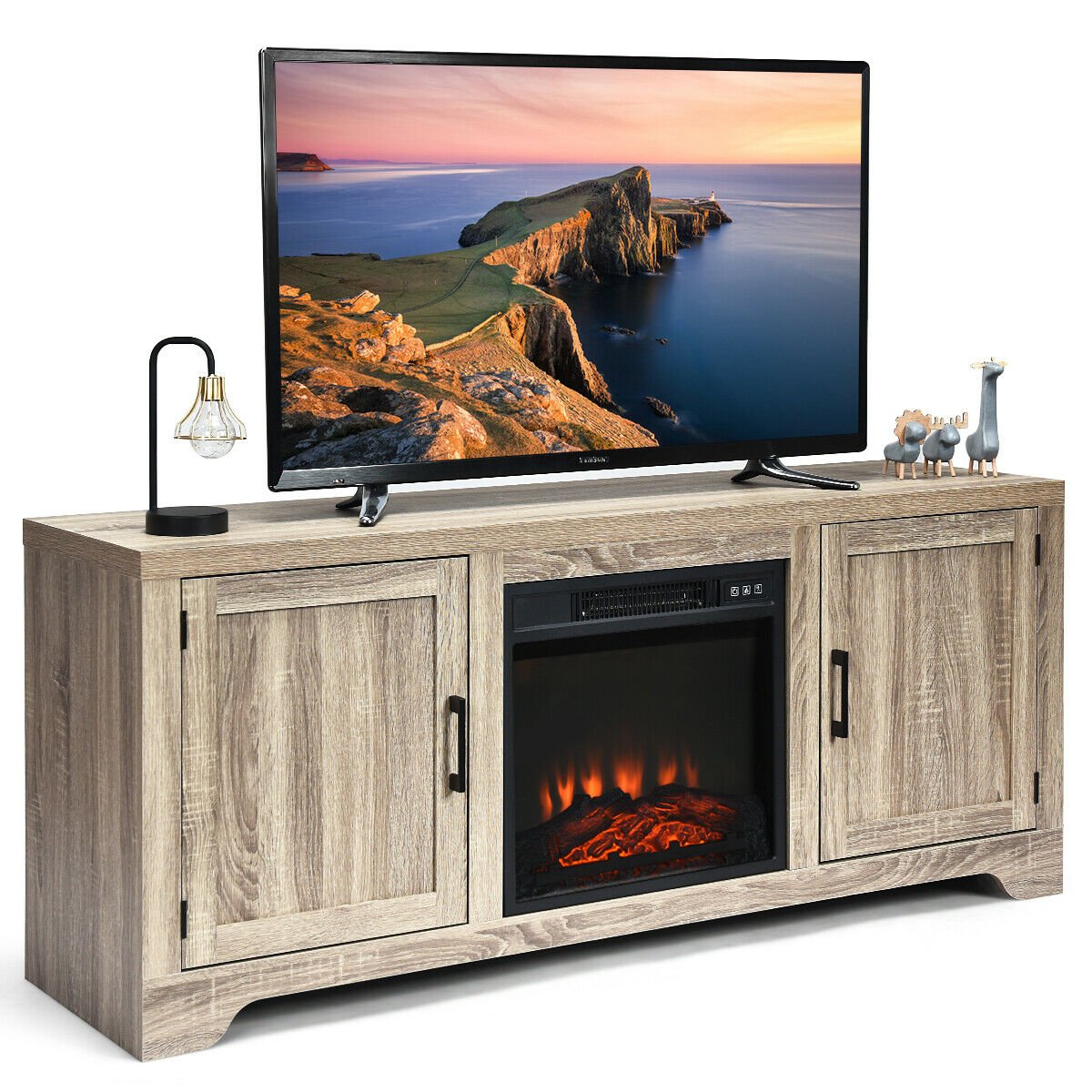 65 Inch Media Component TV Stand with Adjustable Shelves, Natural Entertainment Centers & TV Stands   at Gallery Canada