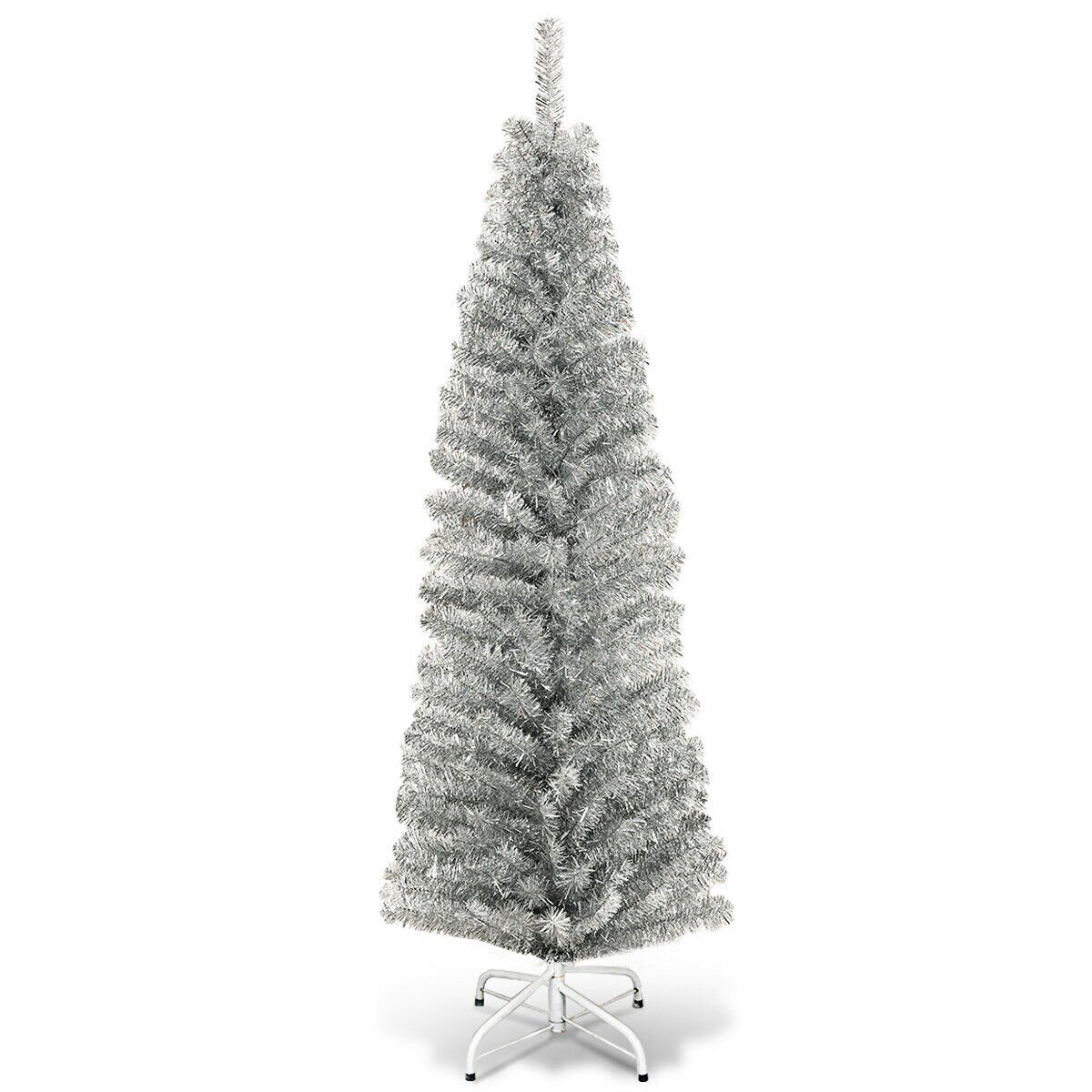 6 Feet Tinsel Tree Unlit Slim Pencil Christmas Tree, Silver Christmas Tree   at Gallery Canada