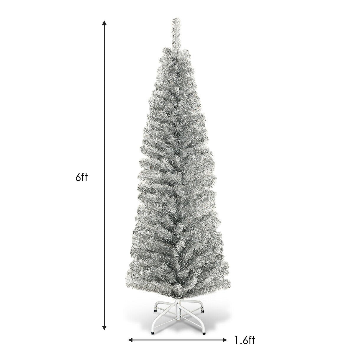 6 Feet Tinsel Tree Unlit Slim Pencil Christmas Tree, Silver Christmas Tree   at Gallery Canada