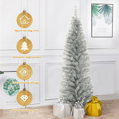 6 Feet Tinsel Tree Unlit Slim Pencil Christmas Tree, Silver Christmas Tree   at Gallery Canada