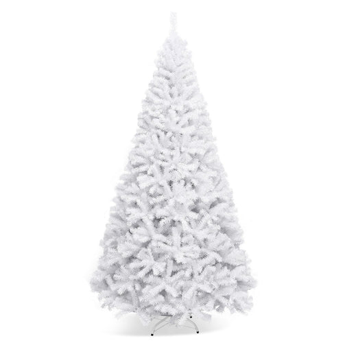 6 Feet / 7.5 Feet / 9 Feet Hinged Artificial Christmas Tree with Metal Stand-9 Feet, White