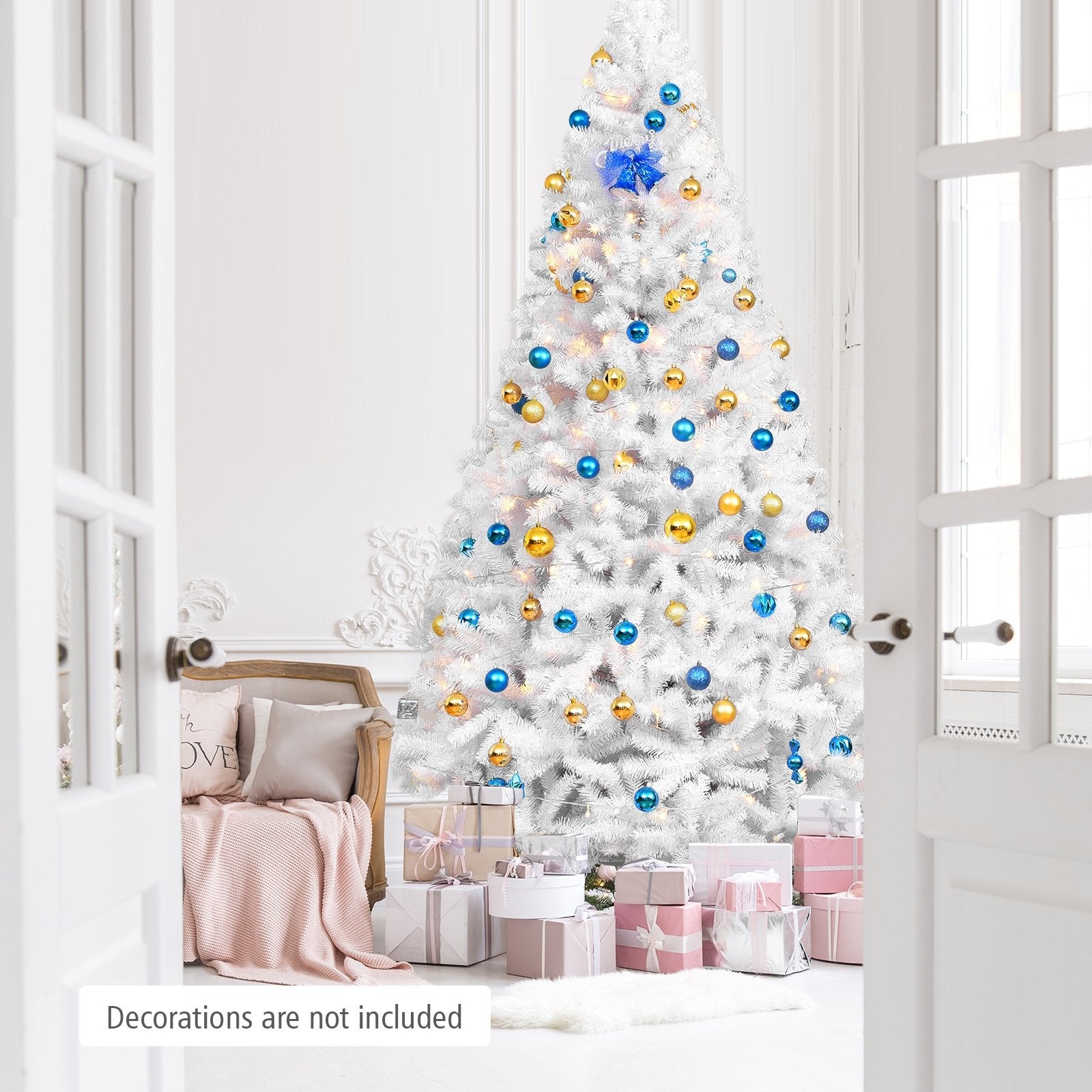 6 Feet / 7.5 Feet / 9 Feet Hinged Artificial Christmas Tree with Metal Stand-9 Feet, White Christmas Tree   at Gallery Canada