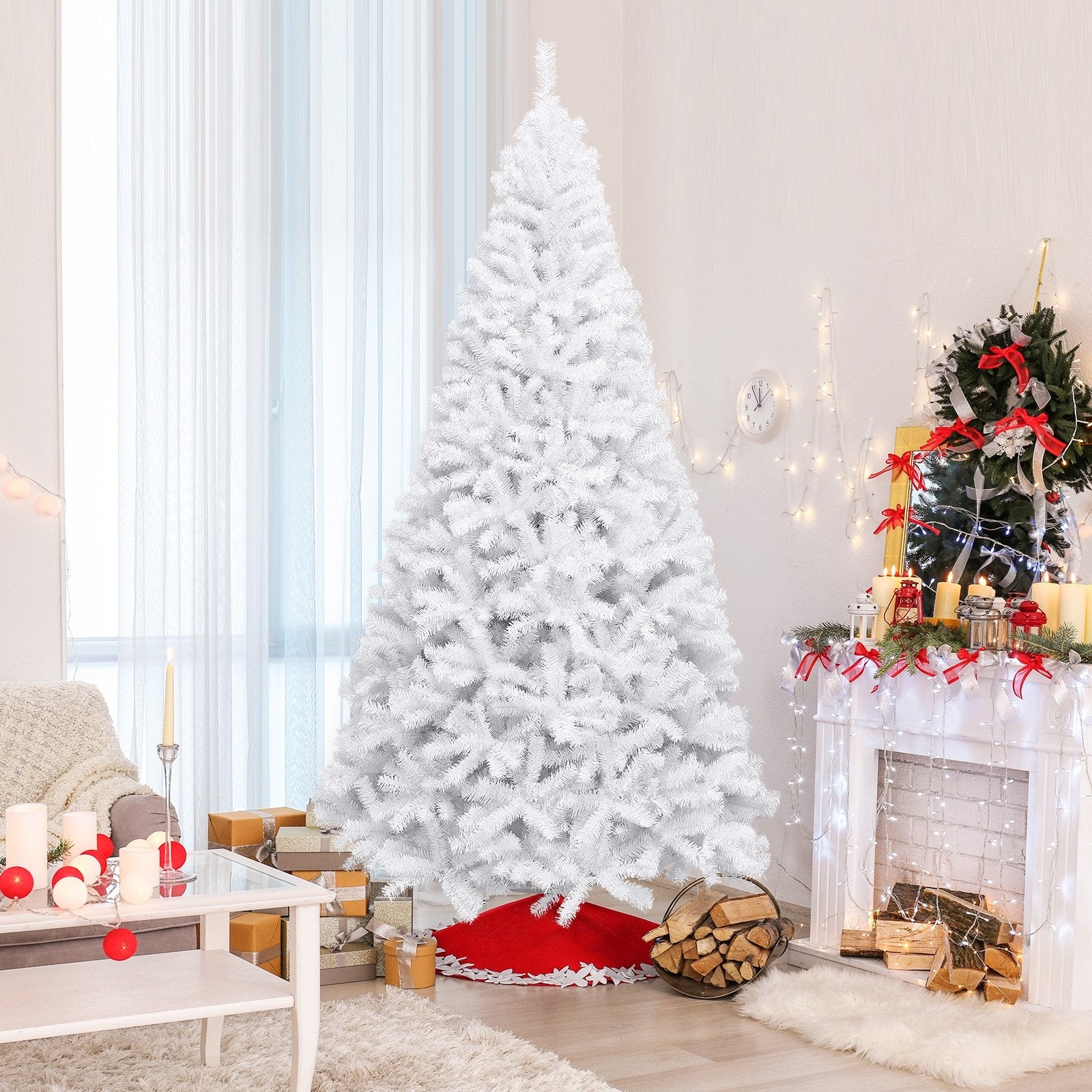 6 Feet / 7.5 Feet / 9 Feet Hinged Artificial Christmas Tree with Metal Stand-9 Feet, White Christmas Tree   at Gallery Canada