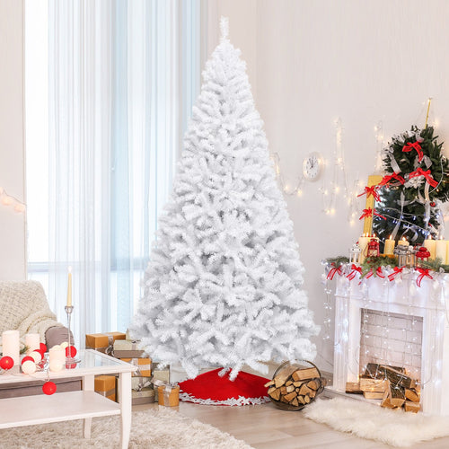 6 Feet / 7.5 Feet / 9 Feet Hinged Artificial Christmas Tree with Metal Stand-9 Feet, White