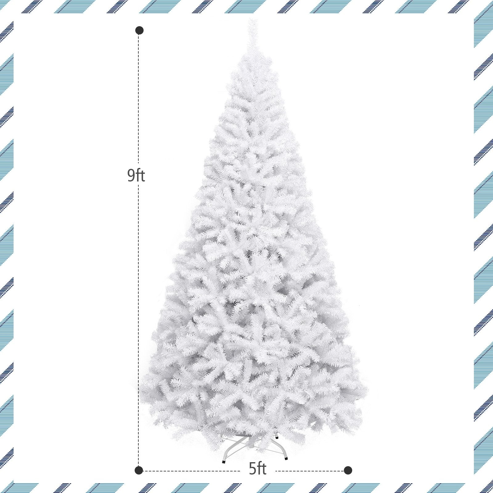 6 Feet / 7.5 Feet / 9 Feet Hinged Artificial Christmas Tree with Metal Stand-9 Feet, White Christmas Tree   at Gallery Canada