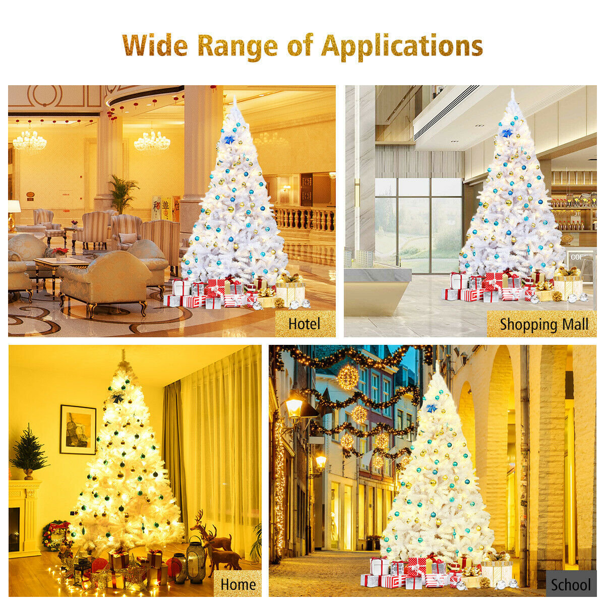 6 Feet / 7.5 Feet / 9 Feet Hinged Artificial Christmas Tree with Metal Stand-9 Feet, White Christmas Tree   at Gallery Canada