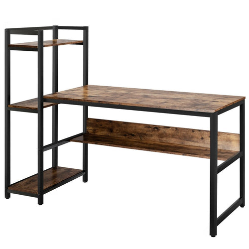 59-Inch Computer Desk Home Office Workstation 4-Tier Storage Shelves-Rustic Browm, Rustic Brown