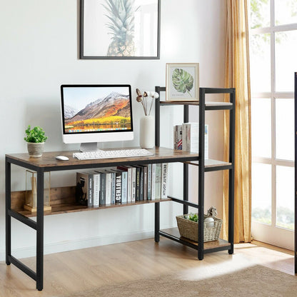 59-Inch Computer Desk Home Office Workstation 4-Tier Storage Shelves-Rustic Browm, Rustic Brown Computer Desks   at Gallery Canada