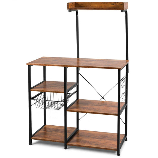 4 Tier Vintage Kitchen Baker's Rack Utility Microwave Stand-Coffee, Brown - Gallery Canada