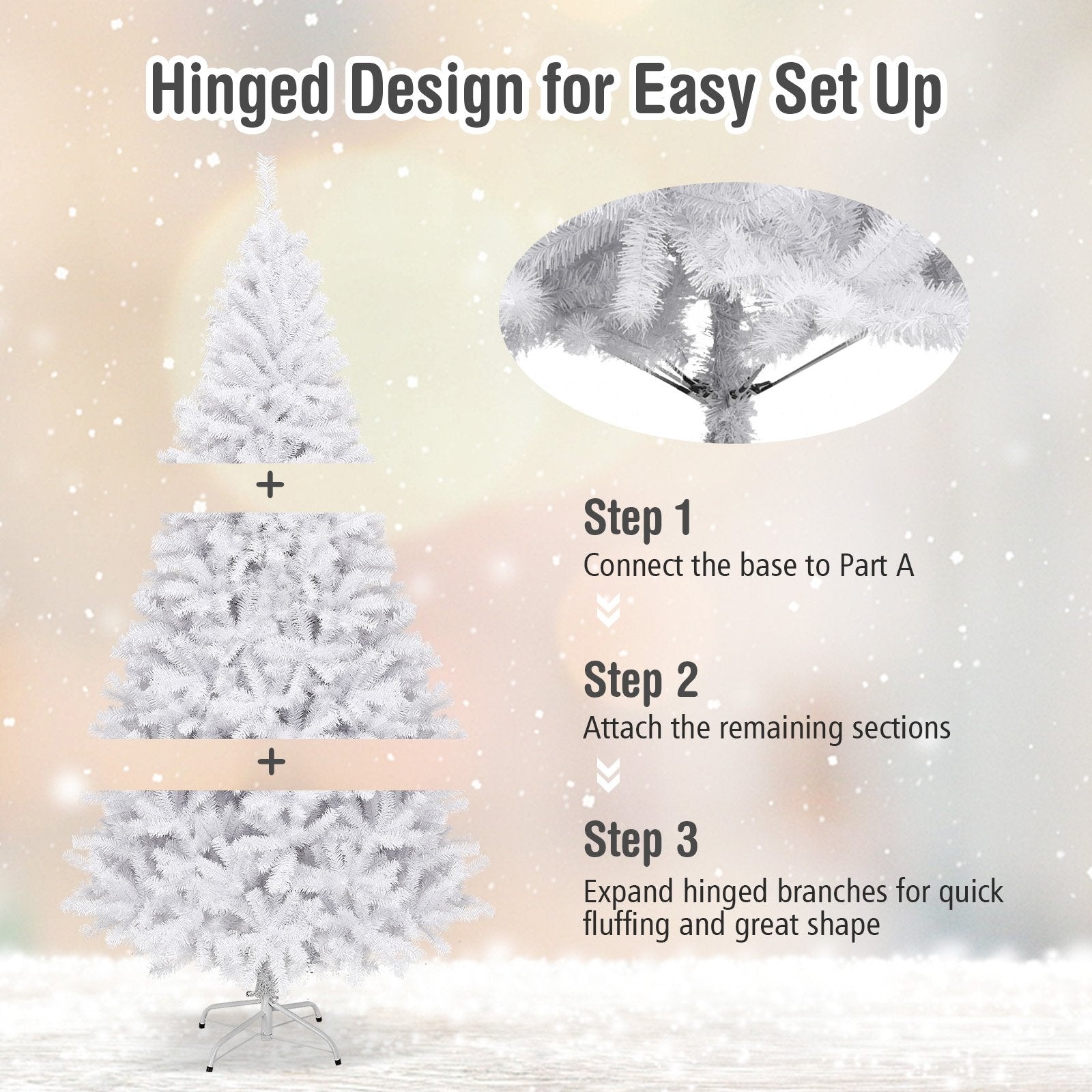 6' / 7.5' / 9' Hinged Artificial Christmas Tree with Metal Stand-6 ft, White Christmas Tree   at Gallery Canada