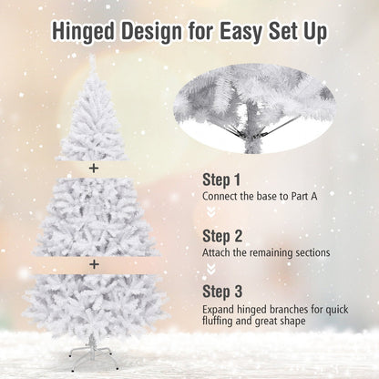 6' / 7.5' / 9' Hinged Artificial Christmas Tree with Metal Stand-6 ft, White Christmas Tree   at Gallery Canada