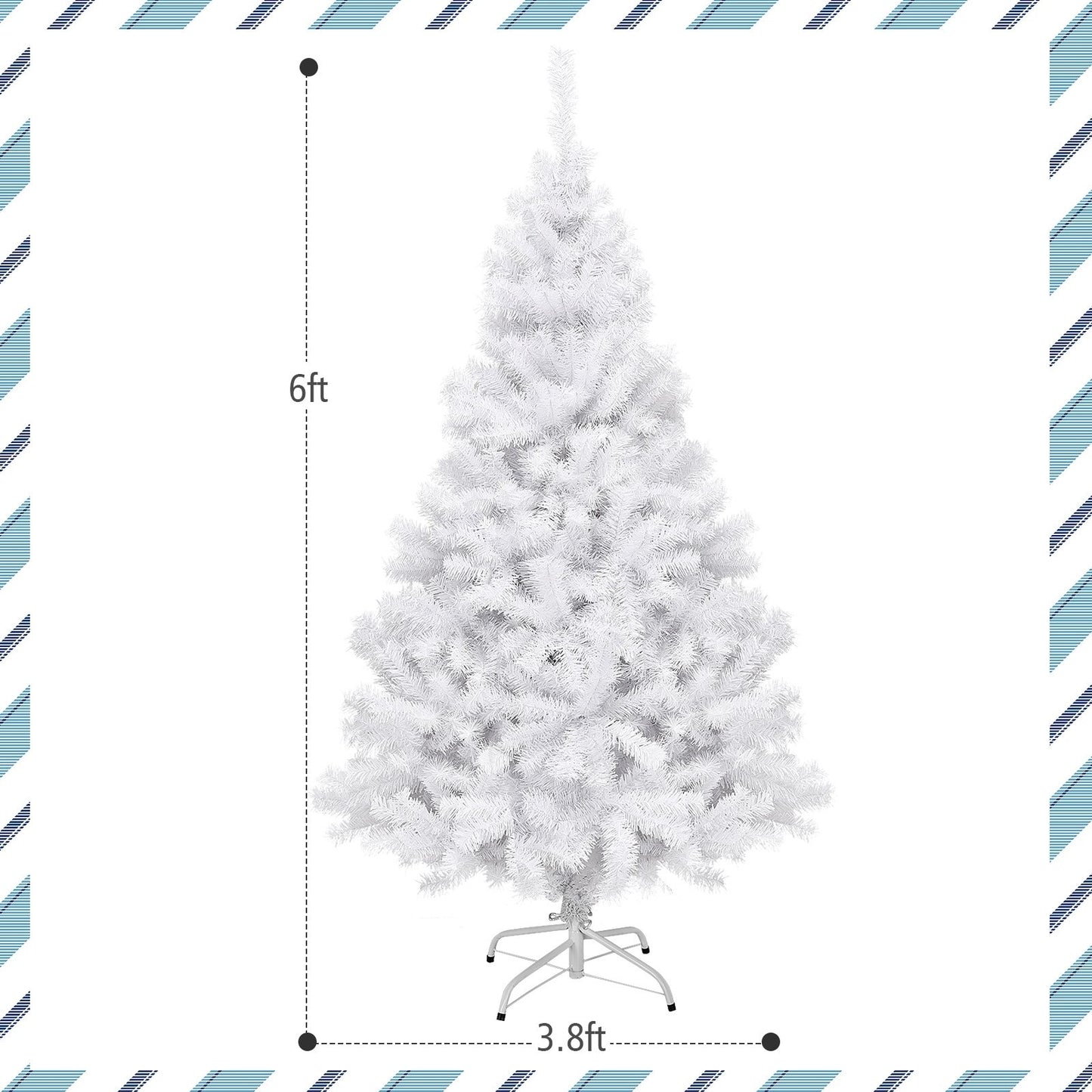 6' / 7.5' / 9' Hinged Artificial Christmas Tree with Metal Stand-6 ft, White Christmas Tree   at Gallery Canada