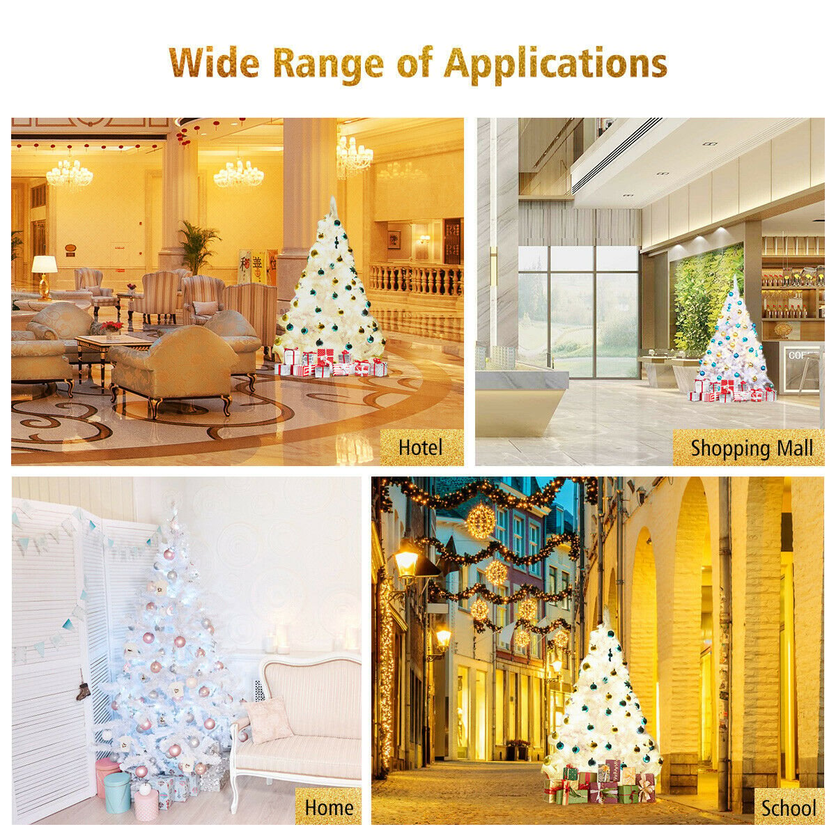 6' / 7.5' / 9' Hinged Artificial Christmas Tree with Metal Stand-6 ft, White Christmas Tree   at Gallery Canada