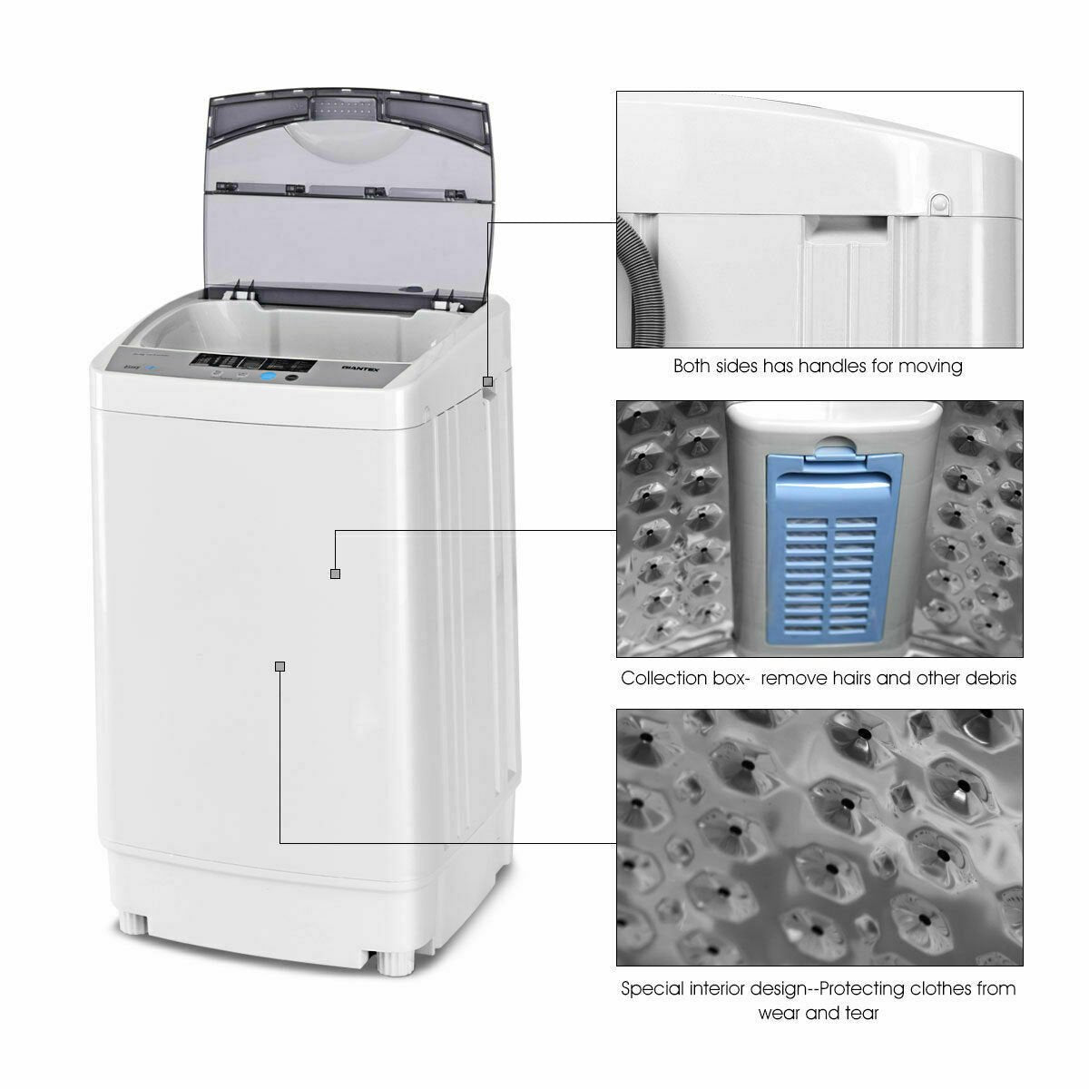 9.92 lbs Full-automatic Washing Machine with 10 Wash Programs, Gray Washing Machines   at Gallery Canada