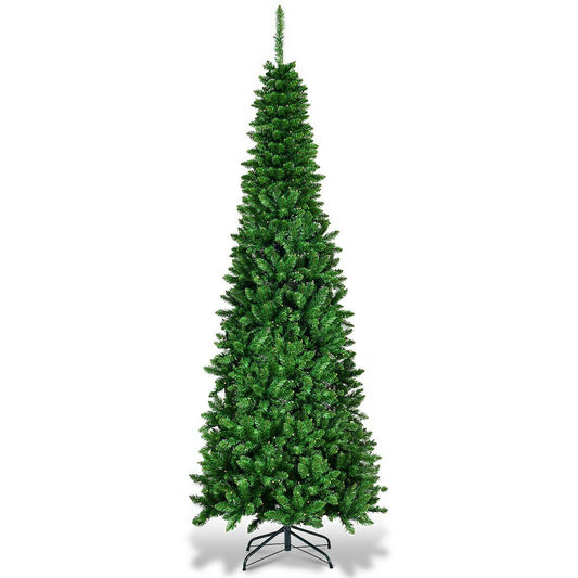 6.5' / 7.5' Pre-Lit Hinged Artificial Pencil Christmas Tree-7.5 ft, Green Christmas Tree   at Gallery Canada