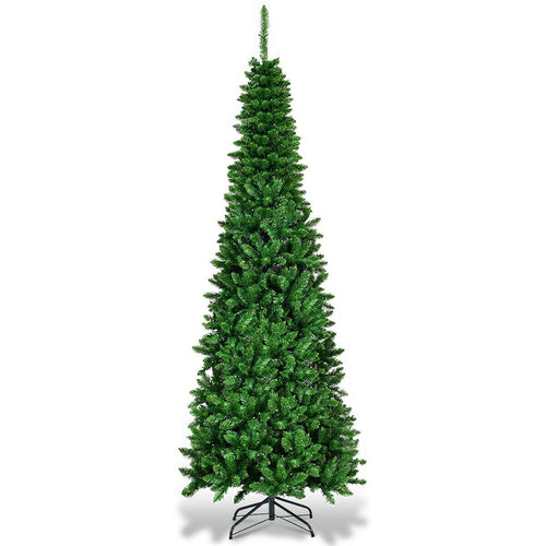 6.5' / 7.5' Pre-Lit Hinged Artificial Pencil Christmas Tree-7.5 ft, Green