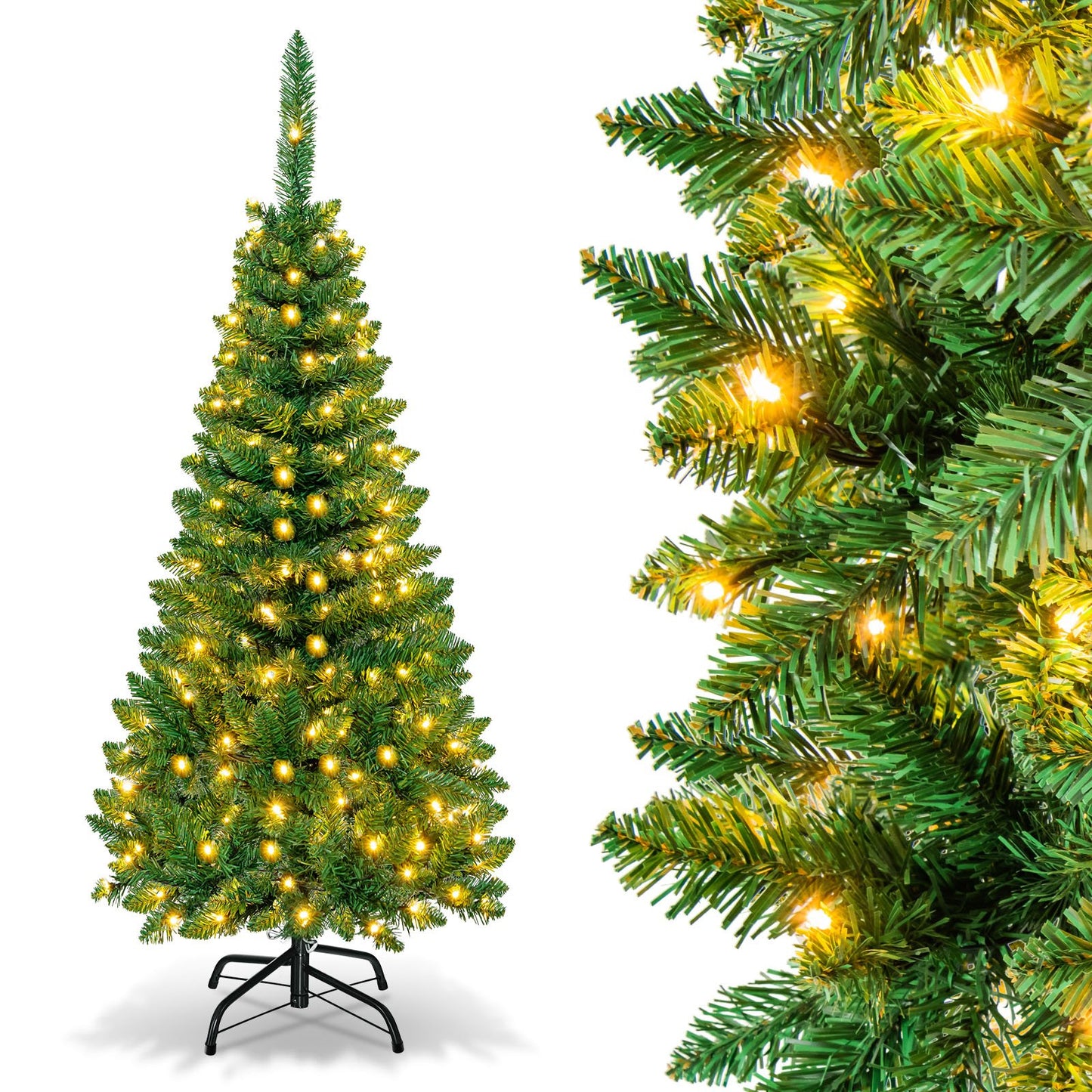 4.5 ft Pre-Lit Premium Hinged Artificial Fir Pencil Christmas Tree with LED Lights-Warm White, Green Christmas Tree   at Gallery Canada