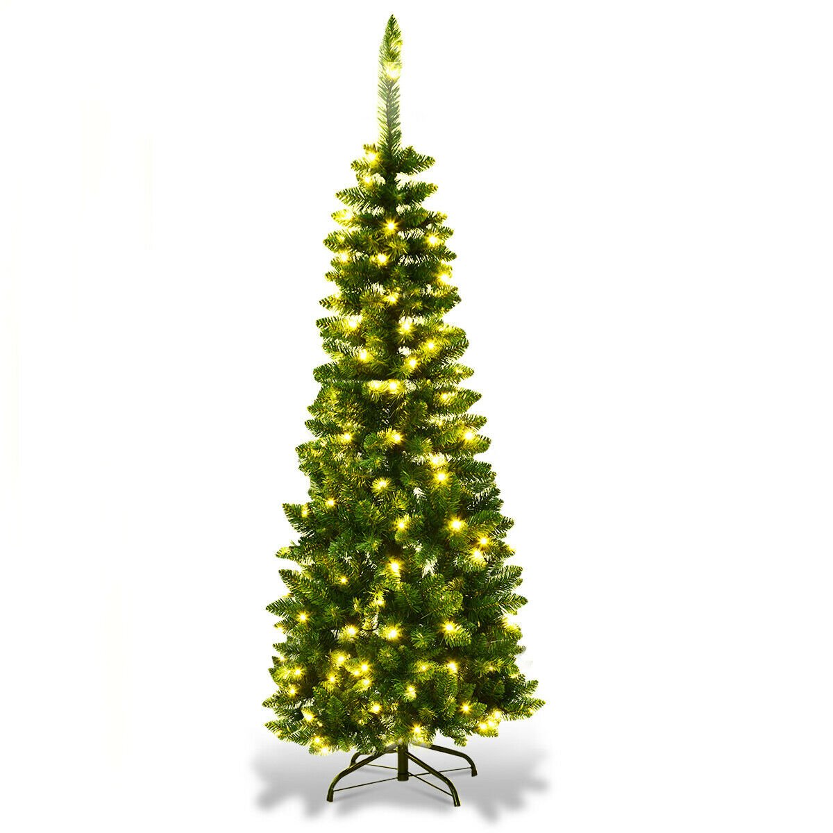 4.5 ft Pre-Lit Premium Hinged Artificial Fir Pencil Christmas Tree with LED Lights-Warm White, Green Christmas Tree   at Gallery Canada