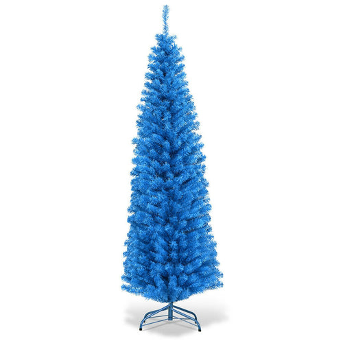 6 Feet Unlit Pencil Slim Tree Artificial Christmas Tree, Blue