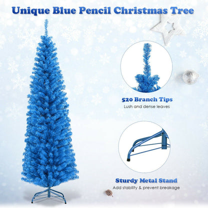 6 Feet Unlit Pencil Slim Tree Artificial Christmas Tree, Blue Christmas Tree   at Gallery Canada