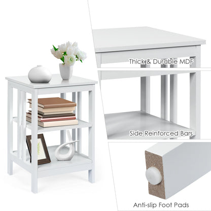 3-tier Side Table Nightstand with Stable Structure, White - Gallery Canada