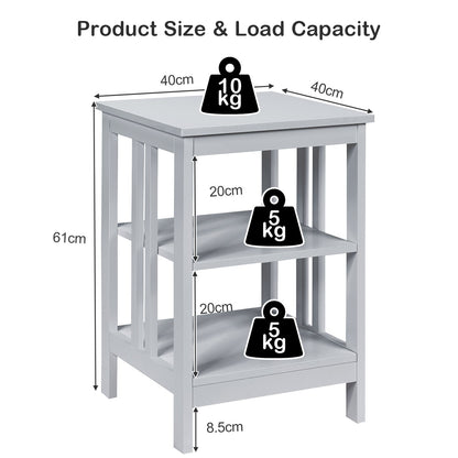 3-tier Side Table Nightstand with Stable Structure, Gray Nightstands   at Gallery Canada