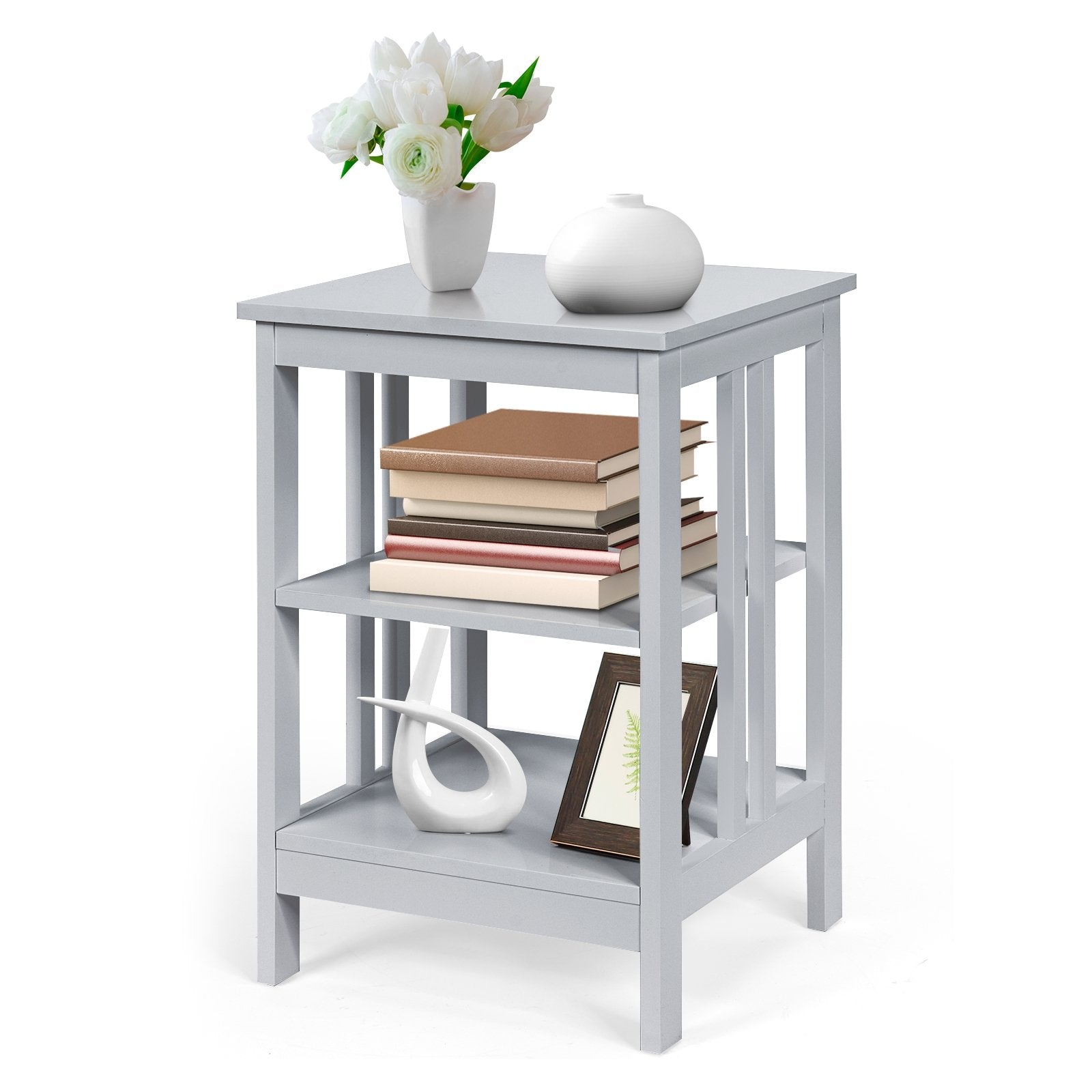 3-tier Side Table Nightstand with Stable Structure, Gray Nightstands   at Gallery Canada