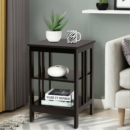 3-tier Side Table Nightstand with Stable Structure, Dark Brown Nightstands   at Gallery Canada