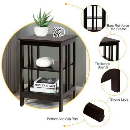 3-tier Side Table Nightstand with Stable Structure, Dark Brown - Gallery Canada