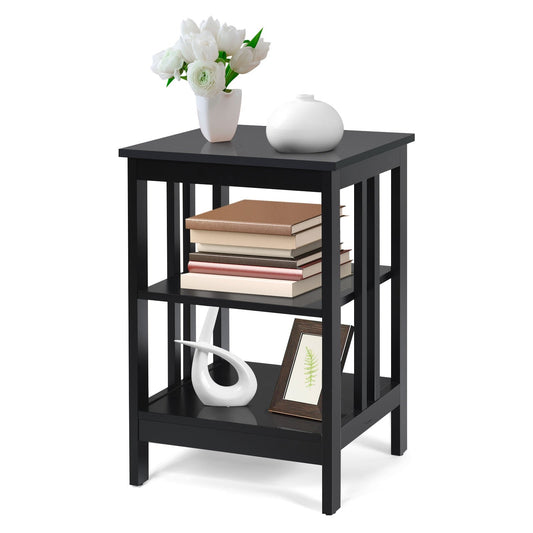 3-tier Side Table Nightstand with Stable Structure, Black Nightstands   at Gallery Canada