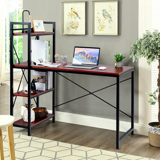 47.5 Inch Writing Study Computer Desk with 4-Tier Shelves, Rustic Brown - Gallery Canada