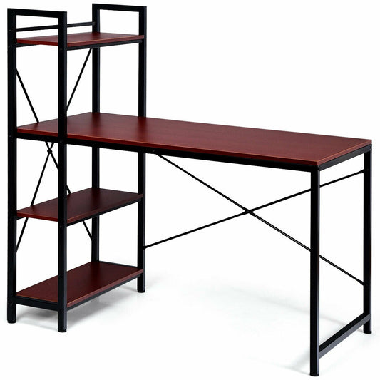 47.5 Inch Writing Study Computer Desk with 4-Tier Shelves, Rustic Brown - Gallery Canada