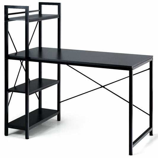 47.5 Inch Writing Study Computer Desk with 4-Tier Shelves, Black - Gallery Canada