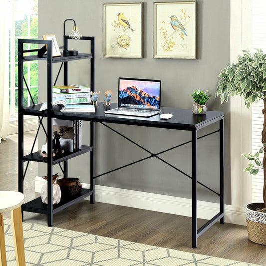 47.5 Inch Writing Study Computer Desk with 4-Tier Shelves, Black - Gallery Canada