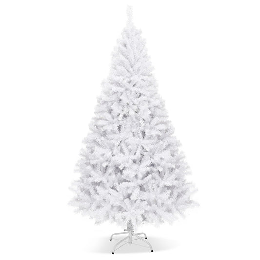 6 Feet / 7.5 Feet / 9 Feet Hinged Artificial Christmas Tree with Metal Stand-7.5 Feet, White Christmas Tree   at Gallery Canada