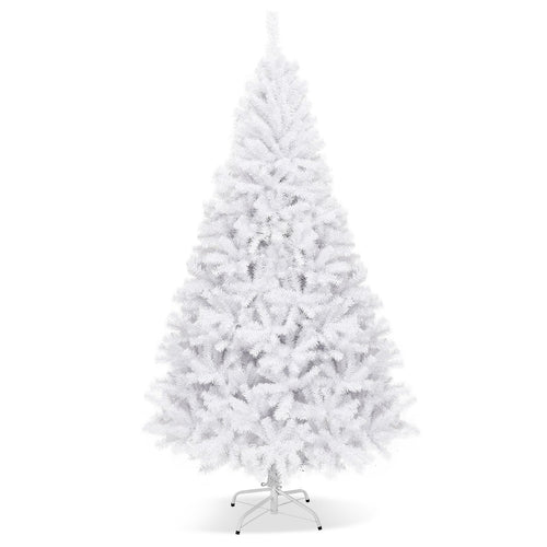 6 Feet / 7.5 Feet / 9 Feet Hinged Artificial Christmas Tree with Metal Stand-7.5 Feet, White