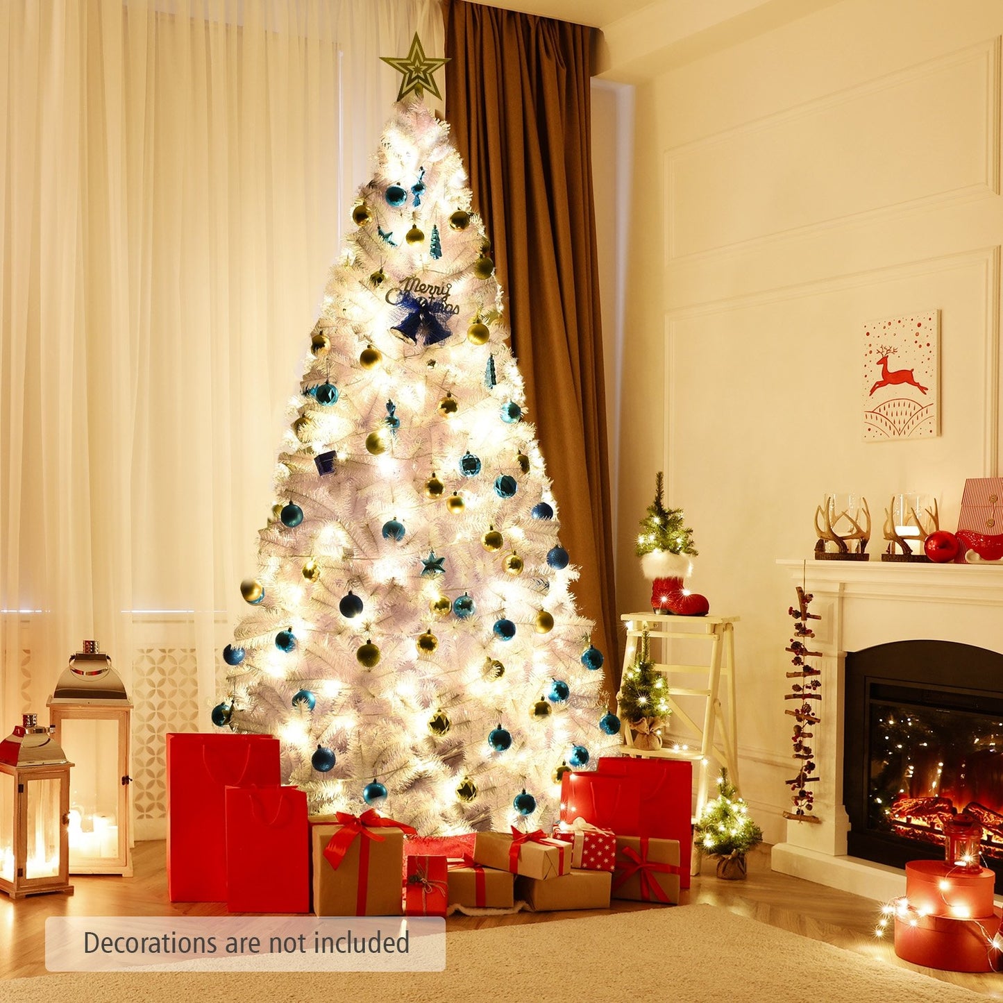 6 Feet / 7.5 Feet / 9 Feet Hinged Artificial Christmas Tree with Metal Stand-7.5 Feet, White Christmas Tree   at Gallery Canada