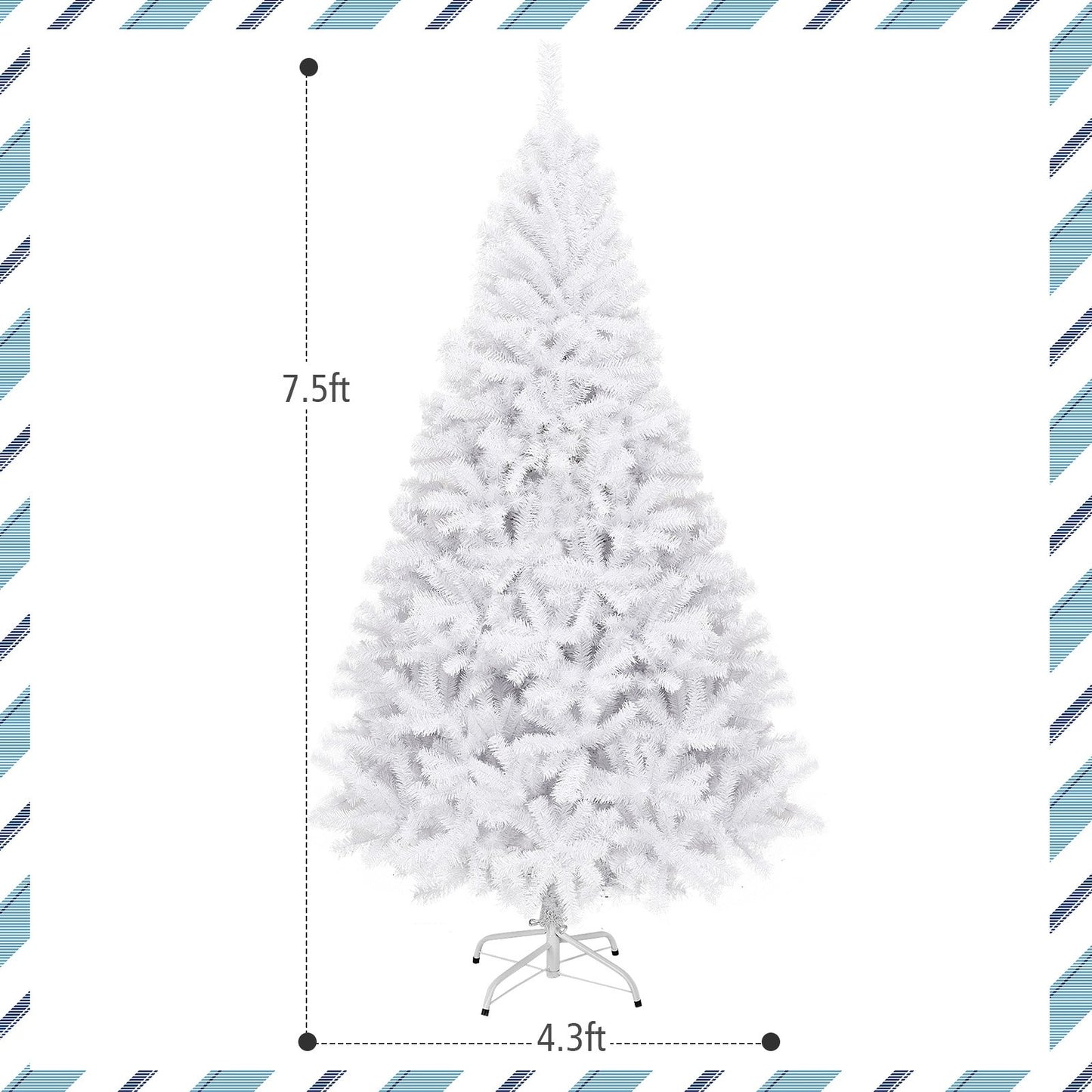 6 Feet / 7.5 Feet / 9 Feet Hinged Artificial Christmas Tree with Metal Stand-7.5 Feet, White Christmas Tree   at Gallery Canada