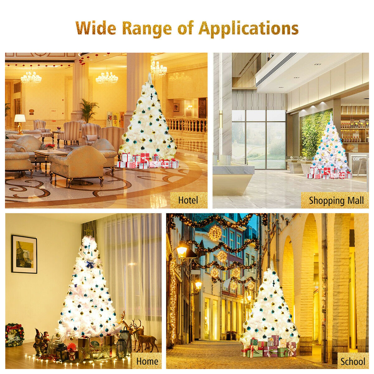 6 Feet / 7.5 Feet / 9 Feet Hinged Artificial Christmas Tree with Metal Stand-7.5 Feet, White Christmas Tree   at Gallery Canada