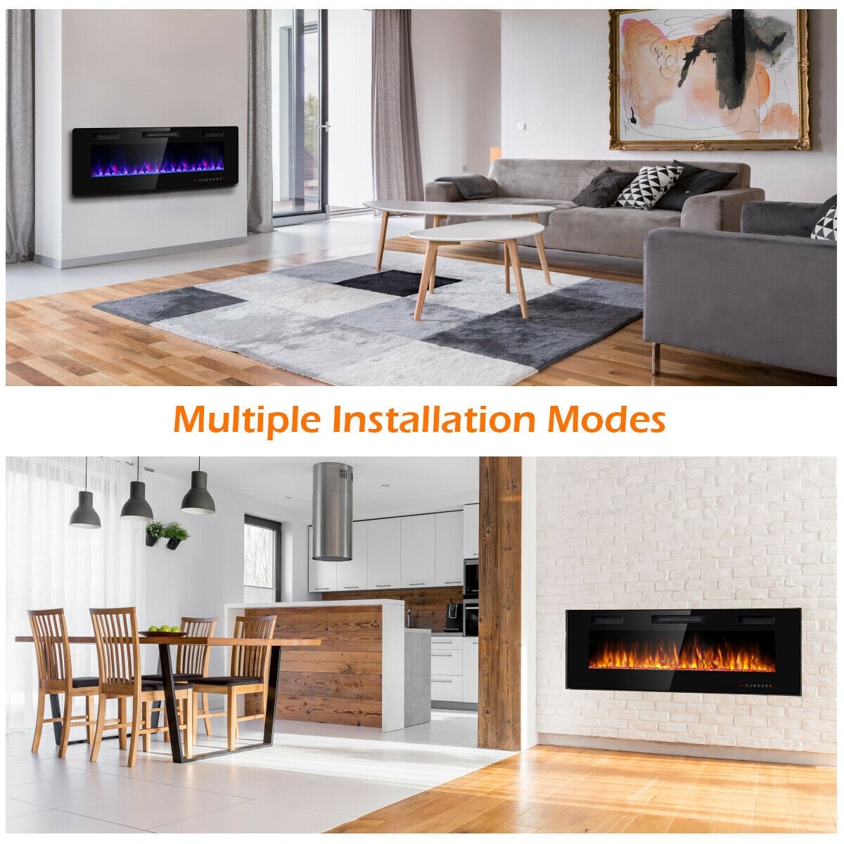 50 Inch Recessed Ultra Thin Electric Fireplace with Timer, Black Fireplaces   at Gallery Canada