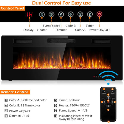 50 Inch Recessed Ultra Thin Electric Fireplace with Timer, Black Fireplaces   at Gallery Canada