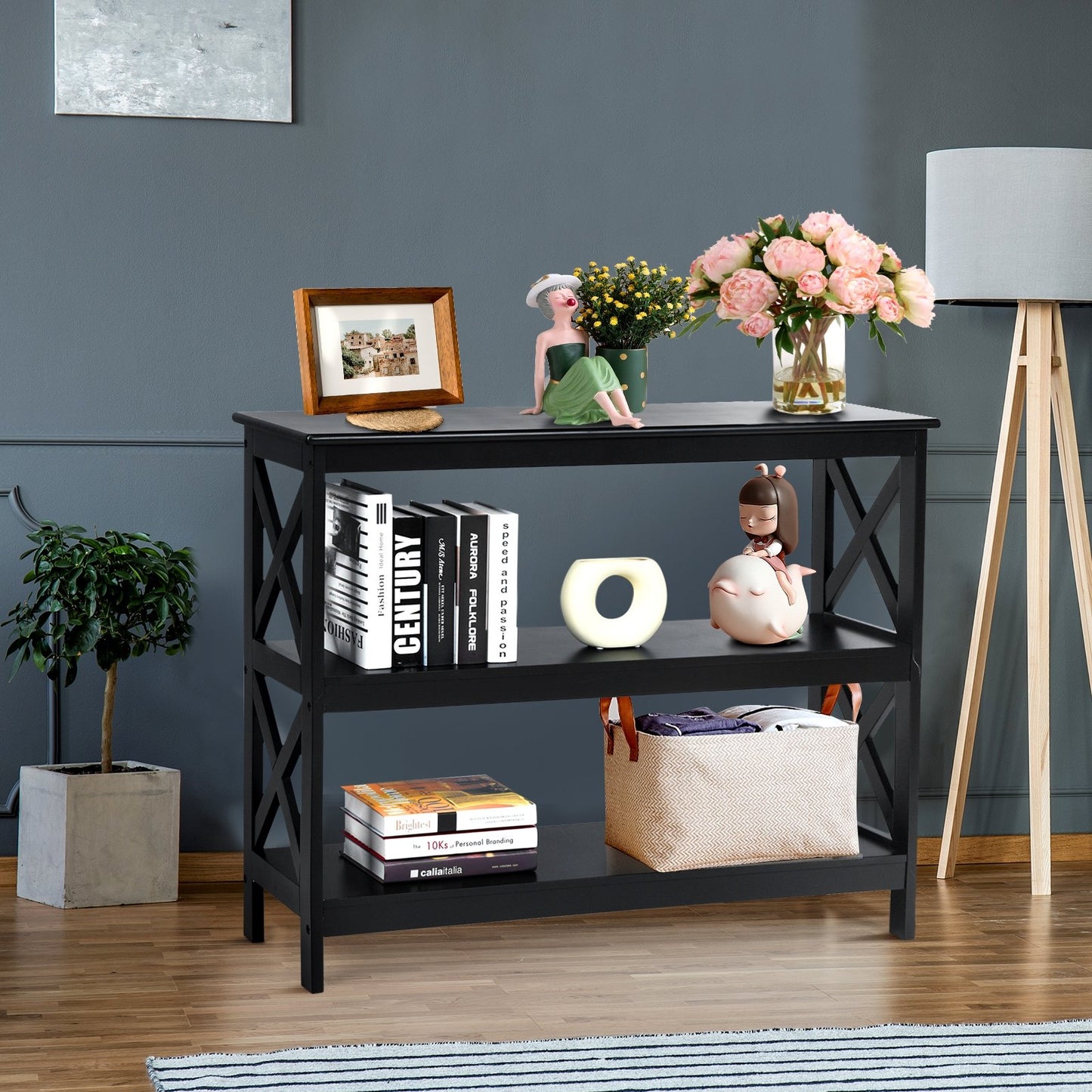 3-Tier Console X-Design Sofa Side Accent Table, Black Console Tables   at Gallery Canada