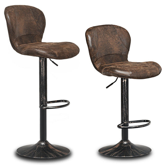 Set of 2 Adjustable Swivel Bar Stools with Hot-Stamping Cloth, Brown - Gallery Canada