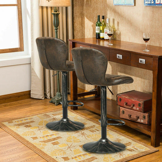 Set of 2 Adjustable Swivel Bar Stools with Hot-Stamping Cloth, Brown - Gallery Canada