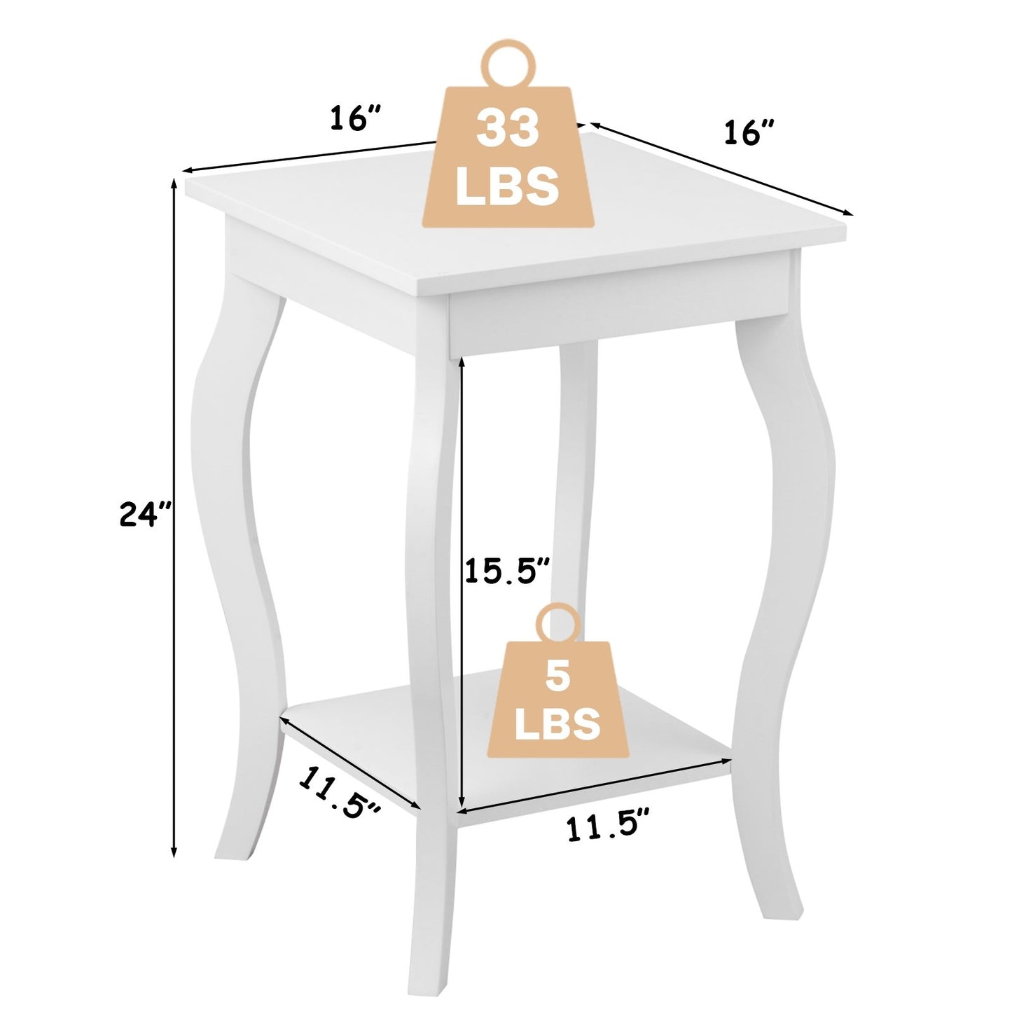 Set of 2 Accent Side Tables with Shelf, White - Gallery Canada