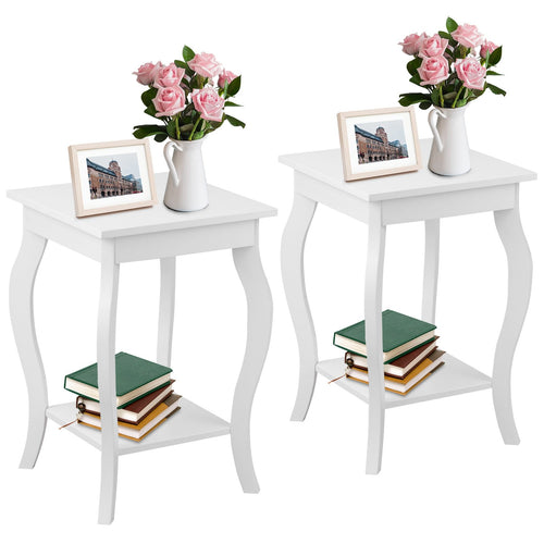 Set of 2 Accent Side Tables with Shelf, White