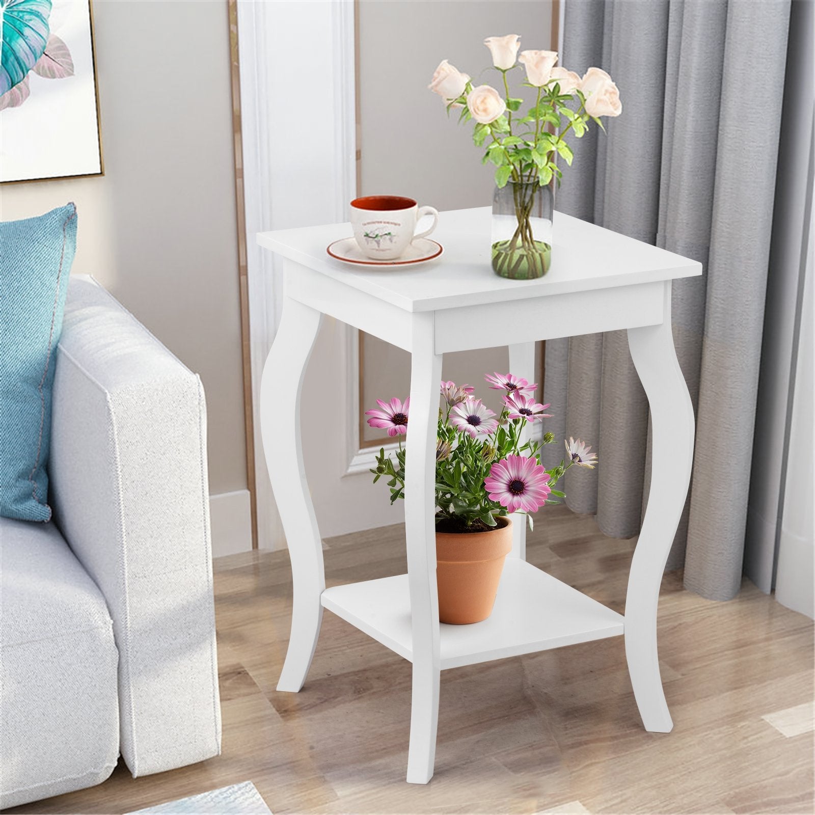 Set of 2 Accent Side Tables with Shelf, White End & Side Tables   at Gallery Canada