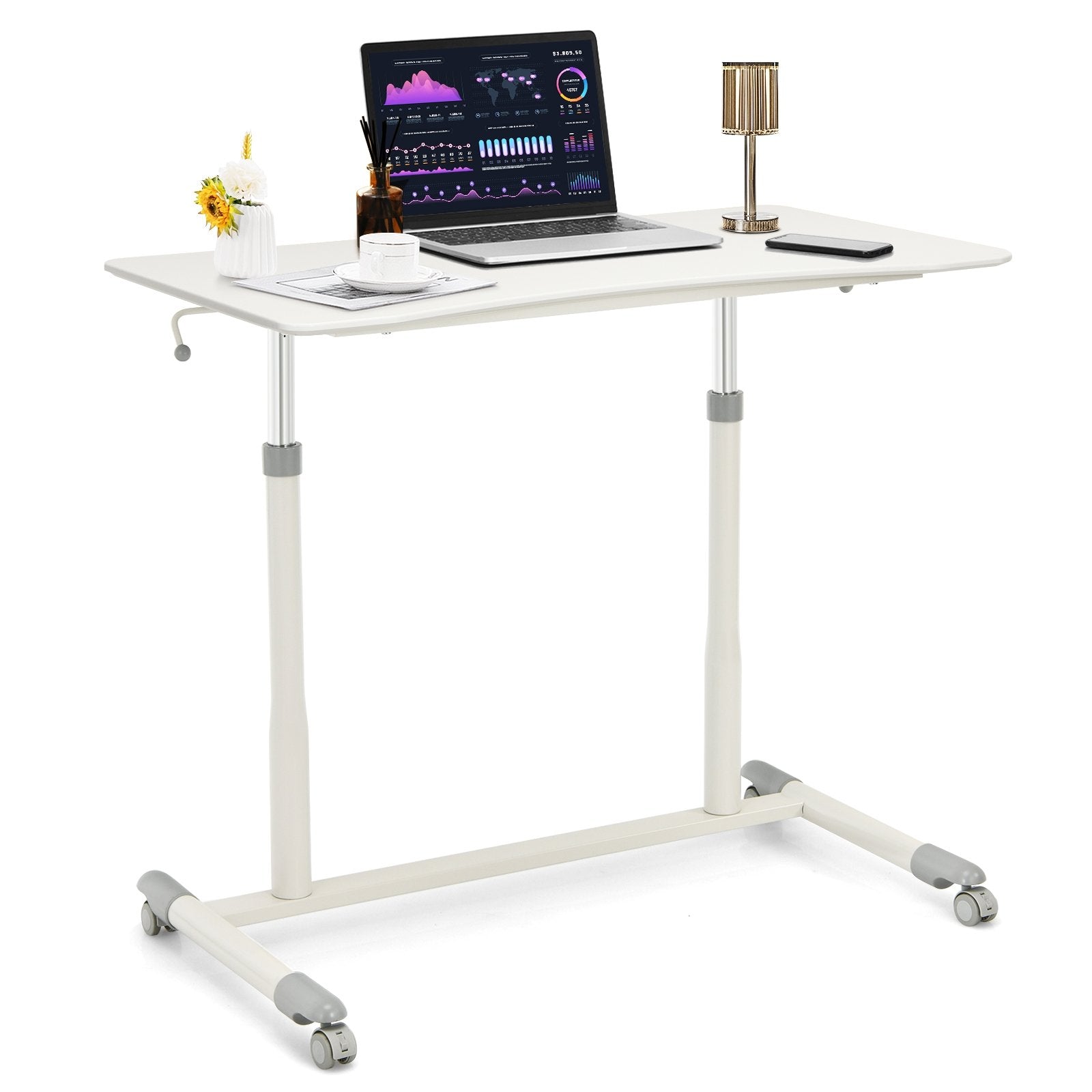 Height Adjustable Computer Desk Sit to Stand Rolling Table, White Laptop Tables & Printer Stands   at Gallery Canada